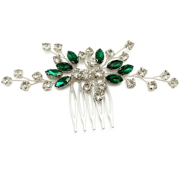 BETITETO Green Bridal Hair Comb Small Wedding White Emerald Crystal Silver Vine Hair Piece Accessories for Women Girls