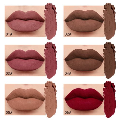 evpct 6Pcs Dark Light Nude Brown Matte Matt Liquid Lipstick Lip Gloss Glossy Set for Black Women, 24 Hour Brown Mauve Red Maroon Silky Velvet Lipstick Lip Liner set labiales matte larga duracion 24
