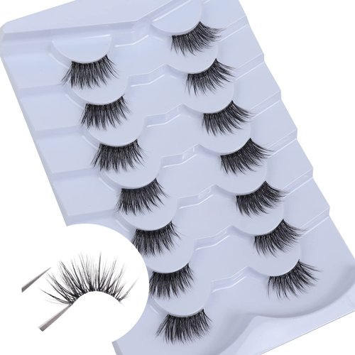 WENEW Half Lashes Wispy Cat Eye Lashes Clear Band Natural Look Fake Eyelashes 7 Pairs