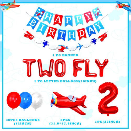 Two Fly Birthday Party Decoration Two fly for little guy Birthday Balloons Time Flies Birthday Decoration Airplane Birthday Party Decoration Airplane Birthday Banner (red)