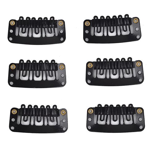 AKOAK 20 Pcs Fake Hair Clip, Soft Rubber 6-Tooth U-shaped Metal Clip, Wig Accessory Clip for Hair Extension DIY, 3.2 cm (Black)