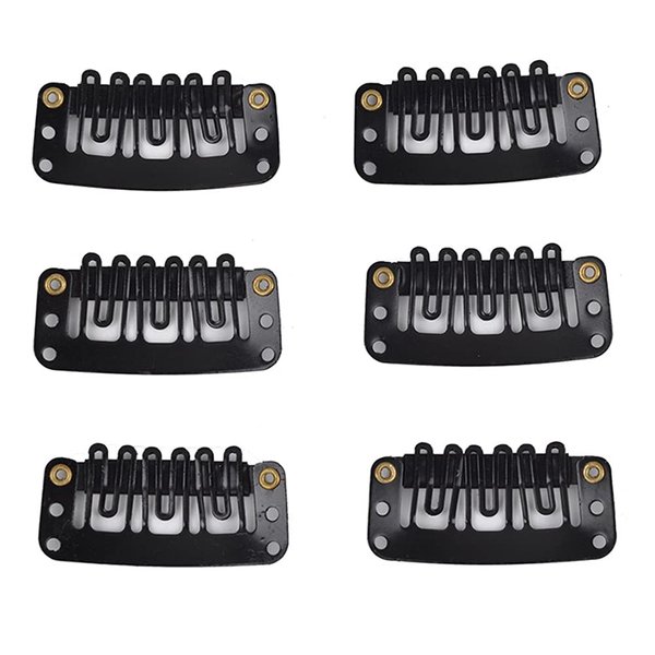 AKOAK 20 Pcs Fake Hair Clip, Soft Rubber 6-Tooth U-shaped Metal Clip, Wig Accessory Clip for Hair Extension DIY, 3.2 cm (Black)