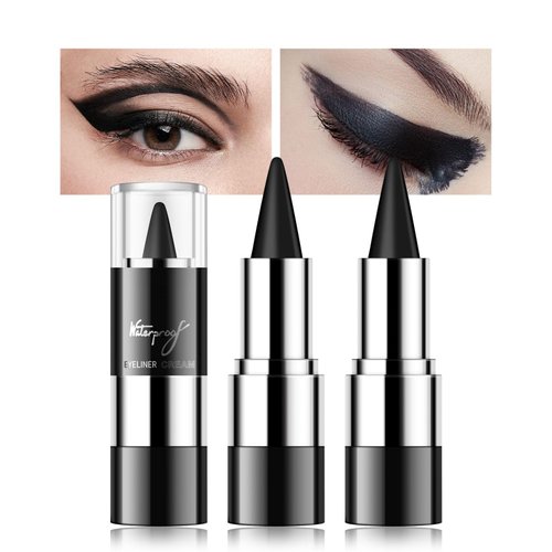 KYDA 2 Pcs Black Gel Eyeliner, Smooth Cream Eyeliner, Natural Matte Black Tinted Eyeliner Cream, Crayon Eyeliner Stick, Multiuse Stick for Liner and Eyeshadow