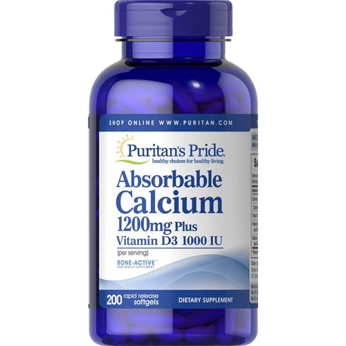 Puritan&#39;s Pride Absorbable Calcium with Vitamin D 3 1000iu Softgels, 1200 mg, 200 Count