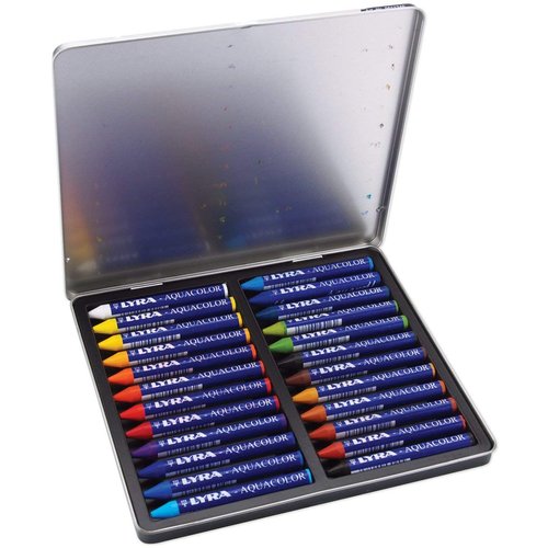 Lyra Aquacolor Wax Crayons - 24 Water Soluble Crayons for Professional and Student Artists - Highly Pigmented Lightfast Watercolor Crayons for Drawing Creating Gradients Washes and More