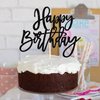 1 PCS Happy Birthday Cake Topper Glitter Happy Birthday Cake Pick for Celebrating Happy Birthday Anniversary Theme Party Cake Decorations Supplies Black