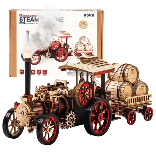 ROKR 3D Puzzle for Adults 469pcs Electric Vintage Car Steam Engine Model Kits, Mechanical Wooden Assembly Puzzles Vehicle DIY Hobbies for Men Women