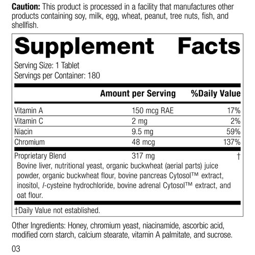 Standard Process Chromium Complex - Whole Food Digestion and Digestive Health with L-Cysteine Hydrochloride, Chromium, Ascorbic Acid, Buckwheat, Oat Flour - 180 Tablets
