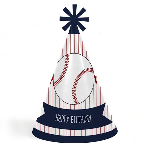 Big Dot of Happiness Batter Up - Baseball Cone Happy Birthday Party Hats for Kids and Adults Set 8 (Standard Size)