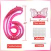 Kwuz 40 Inch Pink Number 6 Balloon with Mini Bow Balloon for Girls 6th Birthday Decorations, Pink Princess Western Cowgirl Theme Birthday Party Balloons Decorations Supplies