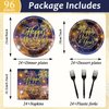 96pcs Happy New Year Party Plates and Napkins, 2025 New Year Eve Decorations for Holidays Fireworks Dinnerware Set Disposable Party Dessert Plates, New Year's Eve Tableware Supplies Decor, Serves 24