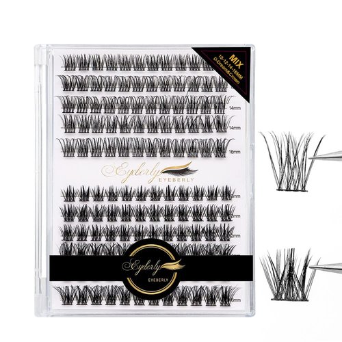Lash Clusters,144pcs D Curl Individual Lashes Mix Style Lash Extension, Eyeberly Cluster Lashes Natural Look Eyelash Extensions 10/12/14/16mm Mix Length 2 In 1 DIY Wispy Lashes at Home (Dream&Crown)
