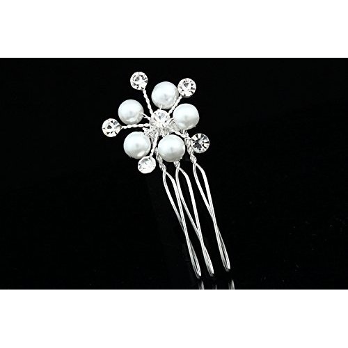 Set of 2 Handmade Faux Pearl Flower Crystal Hair Comb H091