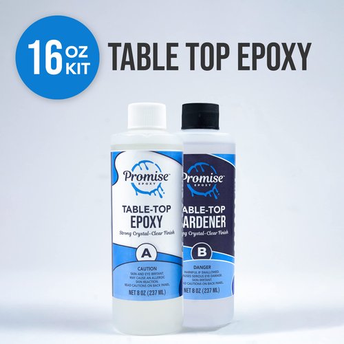 Epoxy Resin Promise Table Top 2-Part- 16 Ounce High Gloss (8 oz Resin + 8 oz Gal Hardener) Transform Your DIY Projects with Crystal Clear Finish - Ideal for Bar Tables, Tabletops, Countertops & More