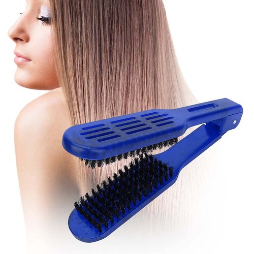 Double Sided Brush, Hair Straightening Comb Tool Splint V-Shape Tools Bristle For Home Barber Shop[Blue]