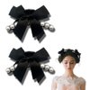 Small Pearl Bow Claw Clips for Women Bowknot Hair Claw Clip for Girls Bow Knot Hair Clip for Women Girls Black 2Pcs Satin Bow Barrette for Hair Accessories for Women Girls