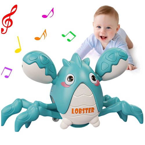 Gzsbaby Musical Baby Toy -Crawling Lobster Toy Sensory Tummy Time Toys for Boy Girl, Light-up Walking Dancing Moving Toys Learning Development Infant Toddler Birthday Gifts (Green)