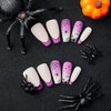 Halloween Press on Nails Medium Square Halloween Fake Nails Purple False Nails Spider Web and Spider Pattern French Tip Nails for Women and Girls 24 Pcs