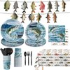 170PCS Gone Fishing Party Decorations Fishing Birthday Party Decorations Include Plates, Cups, Cutlery, Banner, Tablecloth for Ofishally One Birthday Decorations, Serve 24