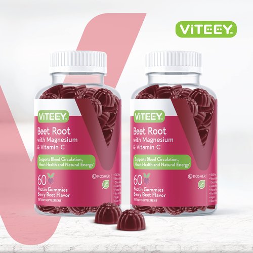 Beet Root Gummies with Magnesium & Vitamin C- Energy & Nitric Oxide Booster, Dietary Supplement & Immune Health - Berry Beet Flavor [60 Count 2 Pack]