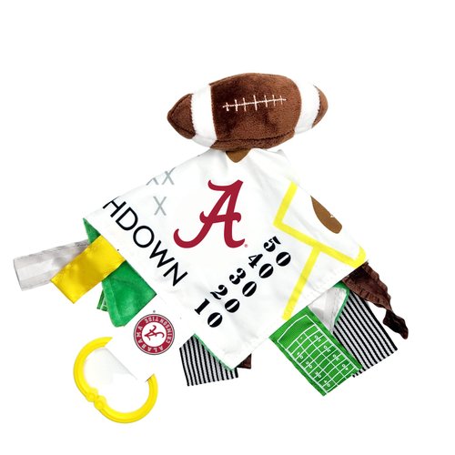 Alabama College Crinkle Learning Lovey Sensory Plush Blanket - Tag Toys for Babies - Baby Stroller Toys - Sports Team Pride MVP Registry Gift w/Stroller Clip (10x10 Football)