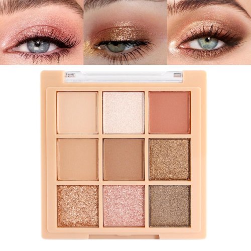 Matte Shimmer Nude Pink Eye Shadow Palette Makeup,Eyeshadow Long Lasting Waterproof Cruelty-Free , 9 Blendable Shades in Smooth Matte and Shimmer Finishes with Gorgeous Pearls for Girls (10#)