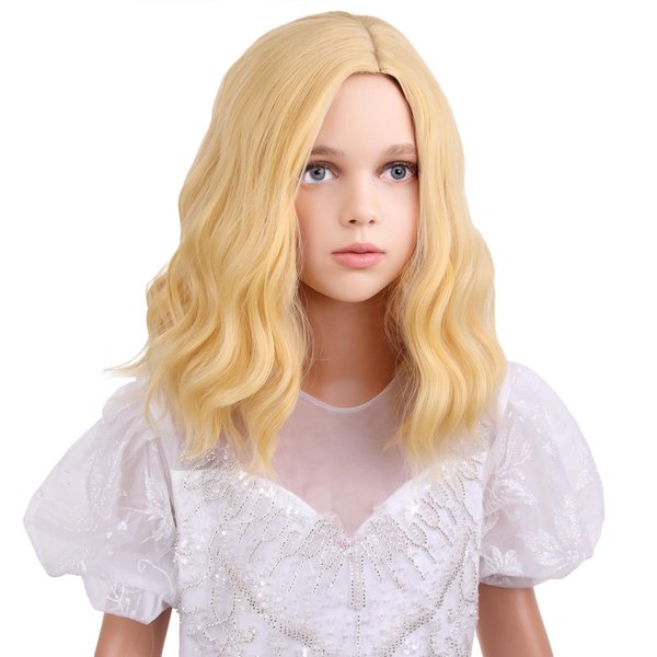 WAVELNM Blonde Wigs for Kids Child Short Curly Wavy Blonde Wigs Golden Blonde Hair Wigs for Girls Synthetic Wig with Wig Cap