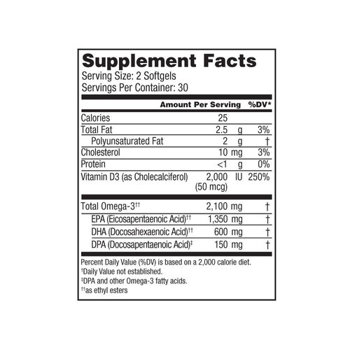 Oceanblue Professional Omega-3 2100 – 120 ct – Triple Strength Burpless Fish Oil Supplement with High-Potency EPA, DHA, DPA and Vitamin D3 – Wild-Caught – Vanilla Flavor (60 Servings)