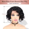 WIGER Short Lace Front Wigs Human Hair for Women Short Curly Bob Wig Black Wavy Lace Wig Black Pixie Cut Wig Brazilian Virgin Human Hair Curly Wigs 180% Density Side Part