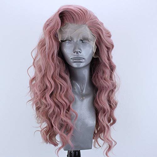 Msthoo Pink Lace Front Wigs for Women Long Curly Wavy Synthetic Wig Clueless Heat Resistant Fiber Hair 24 inches