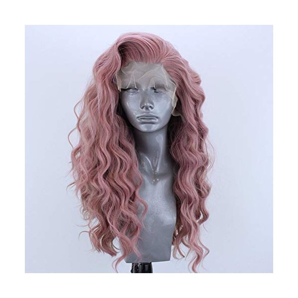 Msthoo Pink Lace Front Wigs for Women Long Curly Wavy Synthetic Wig Clueless Heat Resistant Fiber Hair 24 inches