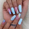 DANMANR Coffin Long Press on Nails Full Cover Coffin Fake Nails Acrylic False Nails for Women (Coffin pink gradient blue nails)