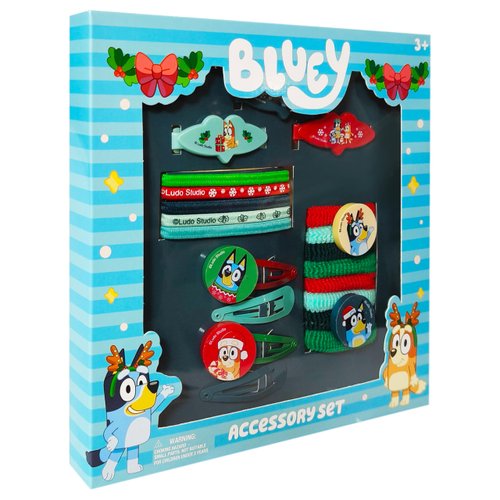 Luv Her Girls' Hair Accessories Set - 20 Pack Featuring Christmas Bluey - Includes 3 Barrettes, 4 Snap Clips, 5 Elastics, 8 Terry Ponies - Everyday Wear, Special Occasions, Ages 3+