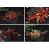 Alilang Red Crystal Rhinestone Bride Wedding Hair Comb Golden Leaf Bridal Hair Accessories