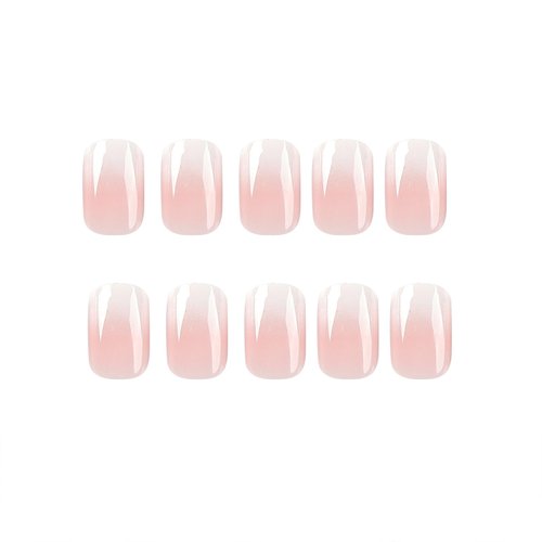 Press on Nails Short Square Fake Nails Press ons With Pink White Gradient Designs Simple Glue on Nails Full Cover False Nails Rtificial Acrylic Stick on Nails for Women 24 Pcs