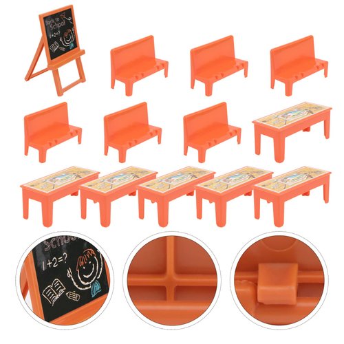 Plastic Dollhouse Furniture 13pcs Miniature Classroom Furniture Accessories Plastic Dollhouse Desk and Chair Blackboard Model Mini Classroom Desk Accessory Miniature Dollhouse Kit