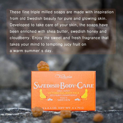 Toeah Swedish Body Care Shea Butter Soap, Honey and Cloudberry, 4 CT with Disposable Body Shower Sponge 2CT