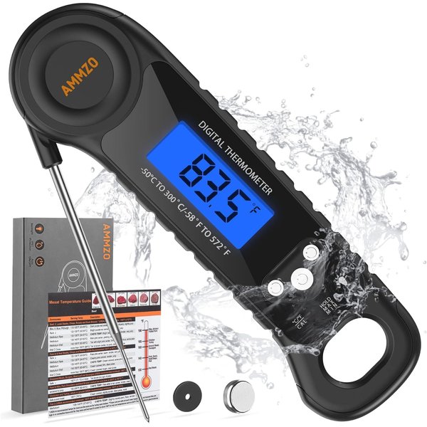 AMMZO Meat Thermometer Digital, Food Thermometer Instant Read Thermometer Waterproof with Backlight for Cooking, Deep Fry, BBQ, Grill, Smoker and Roast, Candy Thermometer