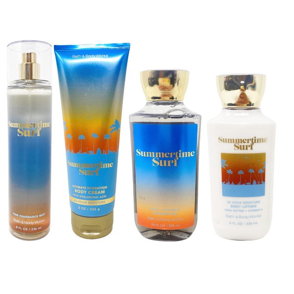Summertime Surf Gift Set of 4 - Includes Fine Fragrance Mist, Body Cream, Shower Gel and Body Lotion - Full Size