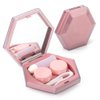 ofone Contact Lens Case, Hexagon Sparkles Contact Lenses Cases with Mirror Remover Tool Tweezers Solution Bottle Portable Contacts Storage Container for Women (Pink)