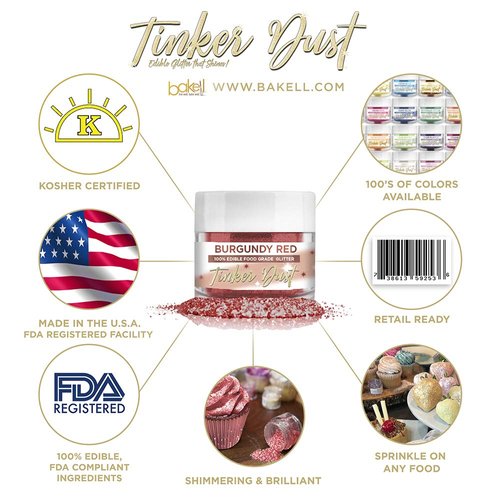 Bakell Burgundy Red Tinker Dust®, 5 Gram | KOSHER Certified | 100% Edible Glitter | Cakes, Cupcakes, Cake Pops, Drinks, Glitter & Dusts (Burgundy Red)
