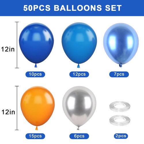 Eoopoon Metallic Orange Blue Purple Latex Balloons, 50Pcs 12inch Latex Balloons Set for Women Girl Baby Shower Birthday Wedding Party Decorations, Balloon Bunches in Color Orange, Blue