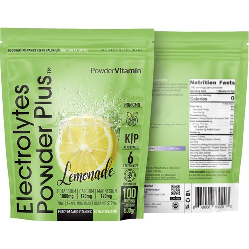 PowderVitamin Electrolytes Powder Plus Keto, Lemonade (100 Servings) 0 Sugar, No Maltodextrin,1000mg Potassium,120mg Calcium,120mg Magnesium,Organic Vitamin C,Zero Calories, Energy Hydration Powder