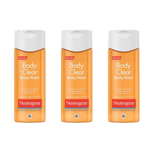 Neutrogena Body Clear Acne Body Wash with Glycerin & 2% Salicylic Acid Acne Medication, Oil-Free Acne Wash for Breakouts on Back, Chest & Shoulders, Non-Comedogenic, 8.5 fl. oz, Pack of 3