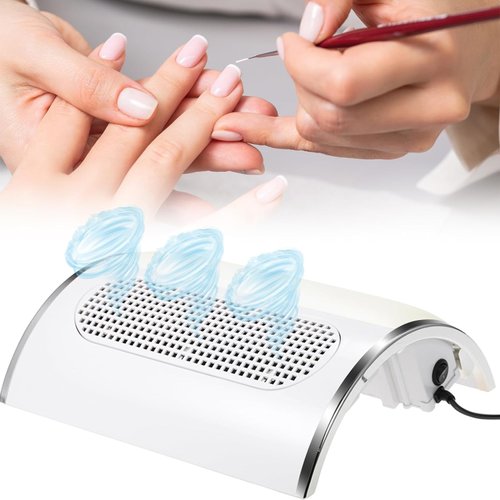 Nail Dust Collector for Acrylic Nails Vacuum Machine, 80W Adjustable Electric Nails Filter for Manicure, Nail Fan Dust Collector with 2 Powerful Nail Fan, 2 Dust Bags Included - White