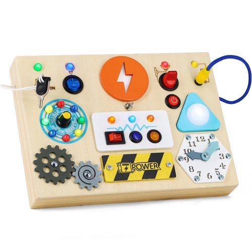 Giftota Busy Board with LED Light, Montessori Wooden Light Switch Board, Toddler Busy Board Ages 1-5 Sensory Educational Toys & Gifts