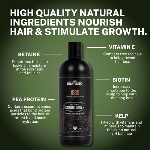 Live Bearded All-Natural Conditioner for Men - Promotes Hair Growth - Deep Conditioner for Thinning Hair & Hair Loss - Bourbon, Bitters, Citrus
