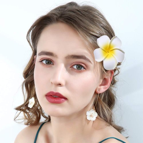 Flower Hair Clips Hawaiian Hawaii Hair Clip Set Plumeria Hibiscus Barrettes Women Girls Baby Foam Wedding Vacation Beach Party Decorations Cosplay Costume Handmade Hair Accessories Plumeria 16 Pack