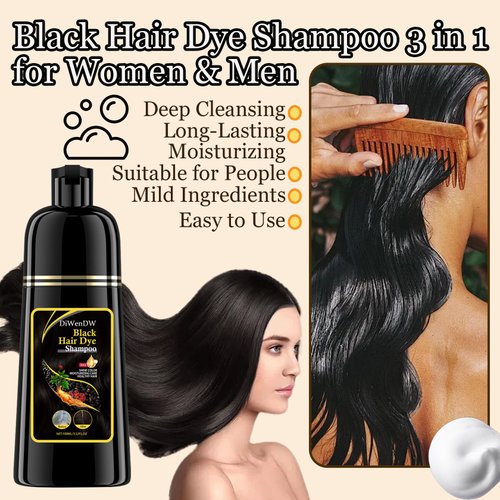 DWDiWen Black Hair Dye Shampoo 3 in 1 for Women & Men,Gray Hair Highly Coverage Deep Cleaning Hair Color Shampoo,Oil Control Long Lasting Moisturizing Hair Dye Shampoo
