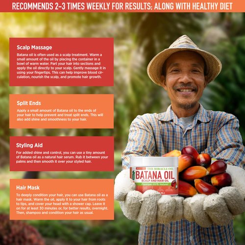 Raw Batana Oil for Hair Growth – 100% Organic Cold-Pressed Batana Oil from Honduras – Pure Unrefined Hair Mask for Women & Men to Enhance Thickness, Prevent Hair Loss, and Repair Split Ends